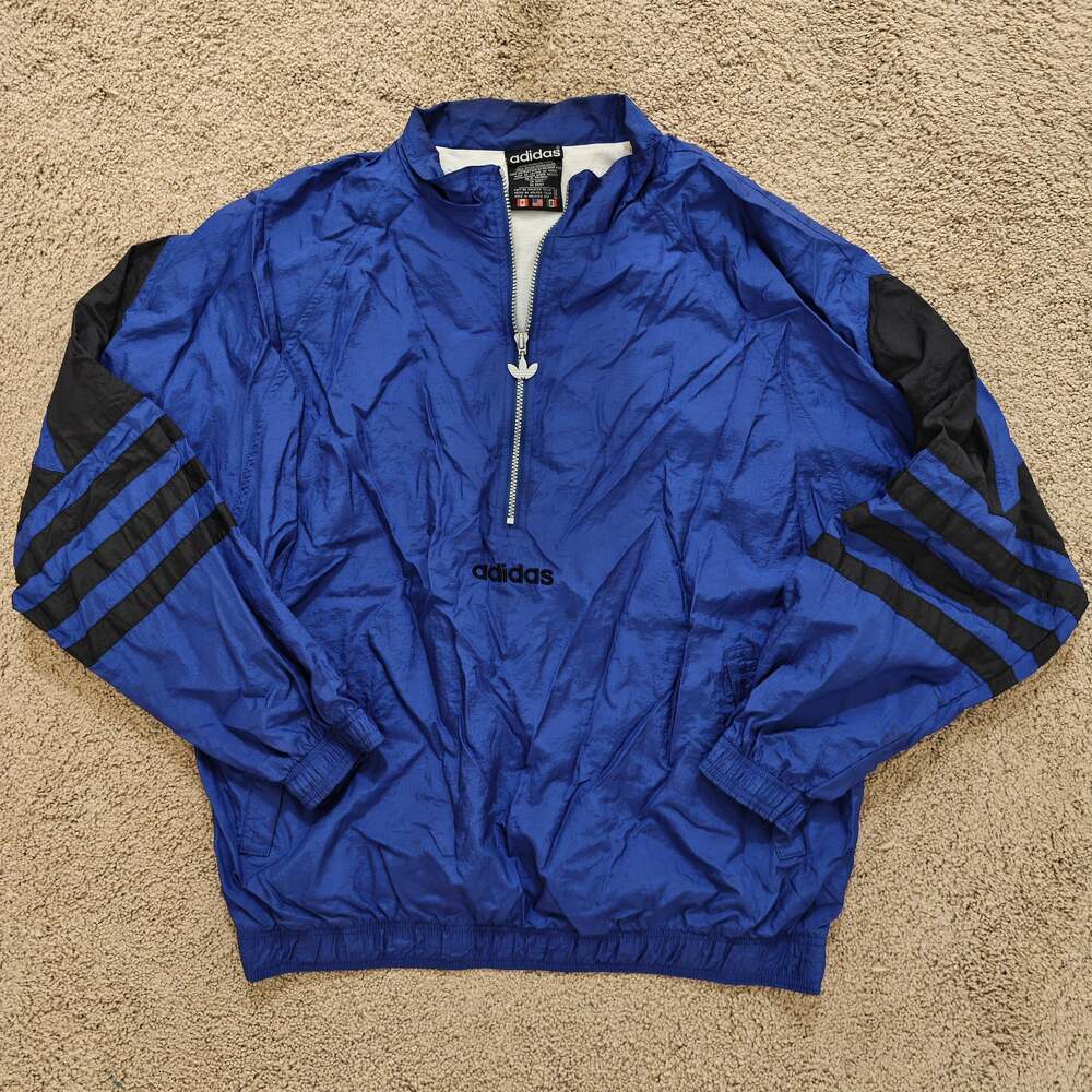 Vintage Adidas Blue and Black Quarter Zip Nylon Windbreaker Jacket XL